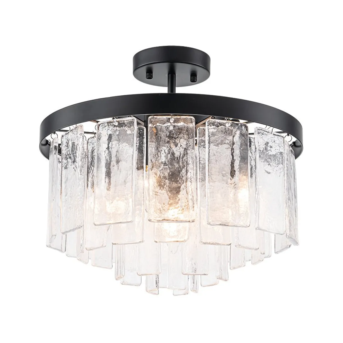 Tiered Hammered Water Glass Round Semi Flush Mount