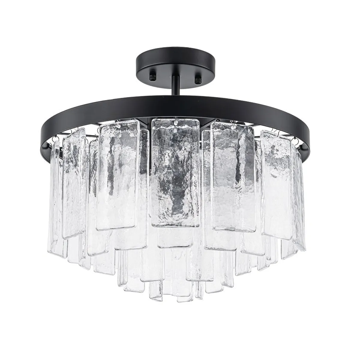 Tiered Hammered Water Glass Round Semi Flush Mount