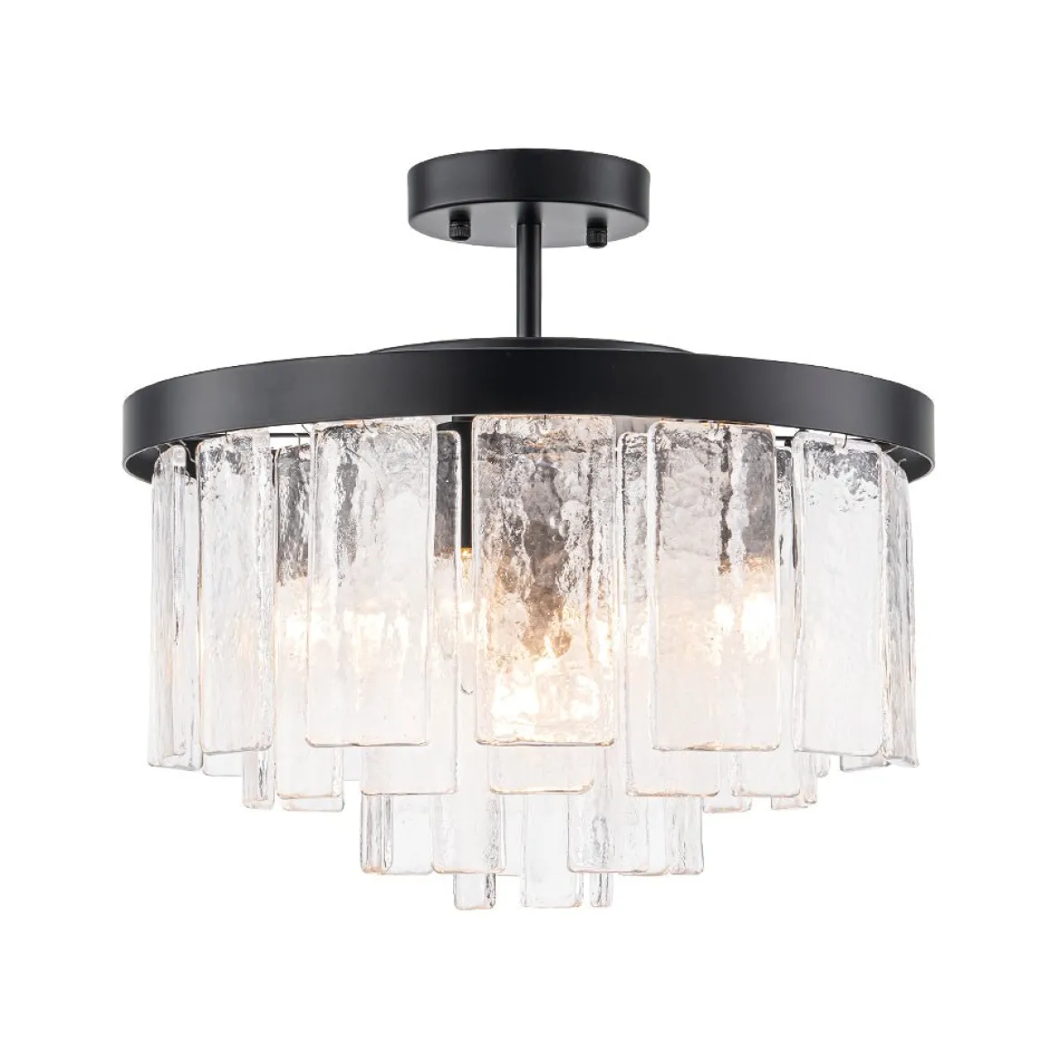 Tiered Hammered Water Glass Round Semi Flush Mount