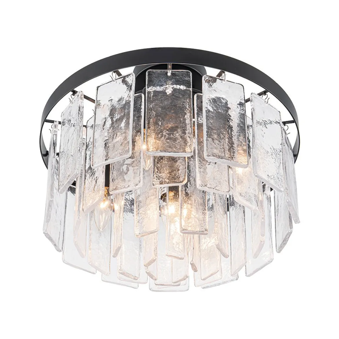Tiered Hammered Water Glass Round Semi Flush Mount