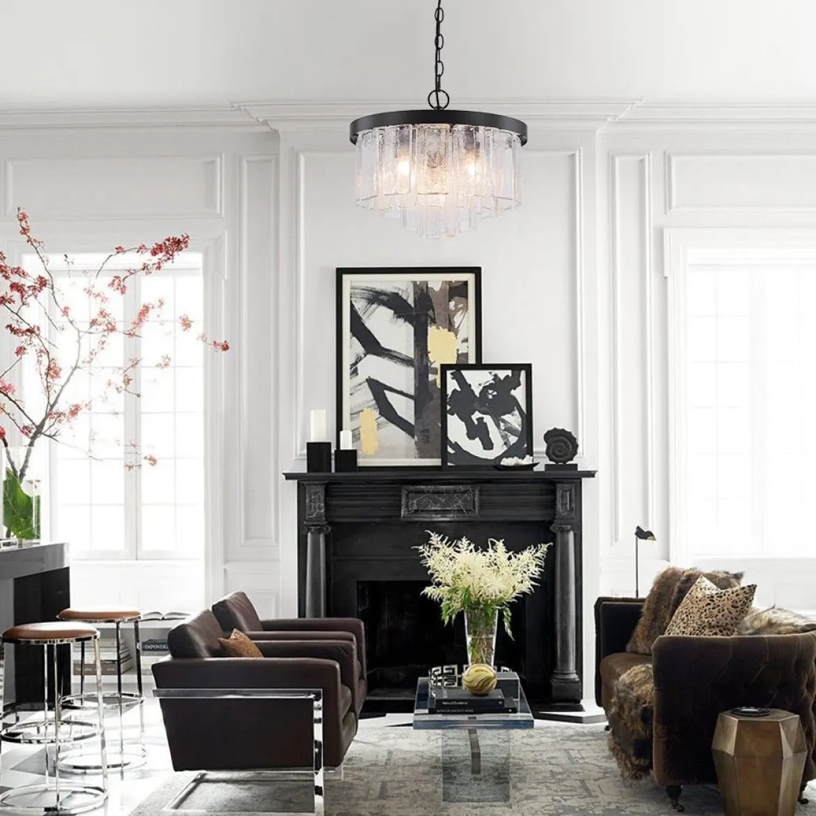 Tiered Hammered Water Glass Round Semi Flush Mount