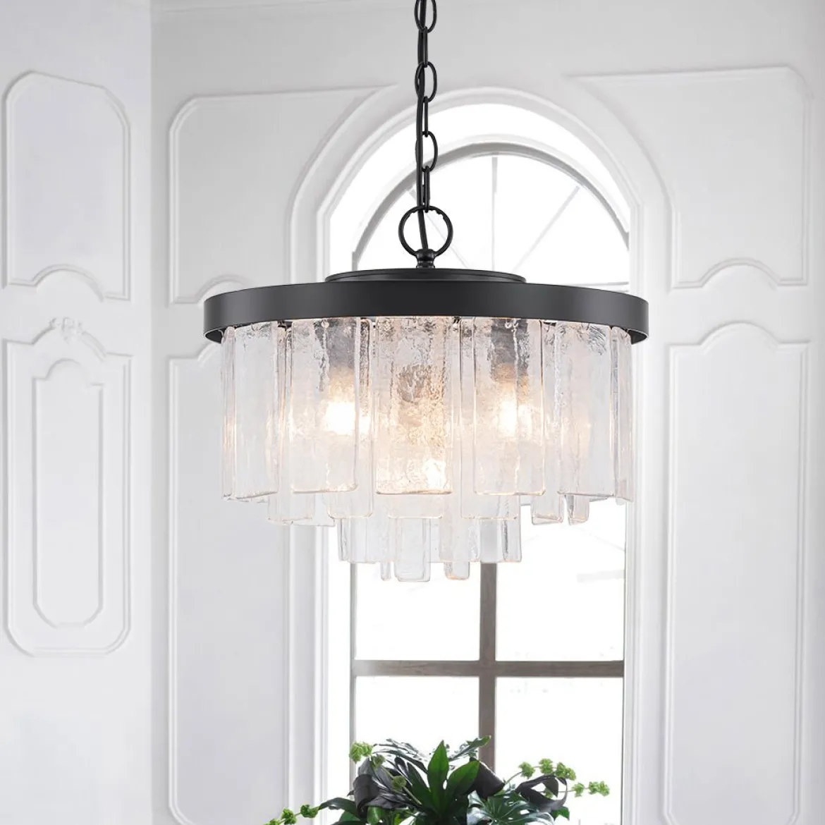 Tiered Hammered Water Glass Round Semi Flush Mount