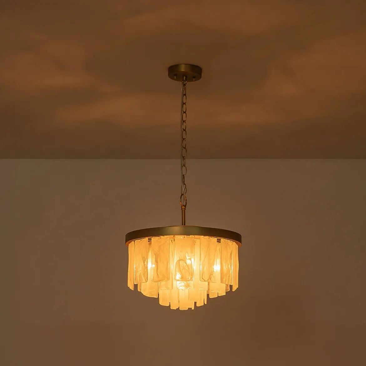 Tiered Opal Swirl Glass Round Semi Flush Mount Chandelier