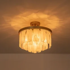 Tiered Opal Swirl Glass Round Semi Flush Mount Chandelier