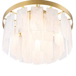 Tiered Opal Swirl Glass Round Semi Flush Mount Chandelier