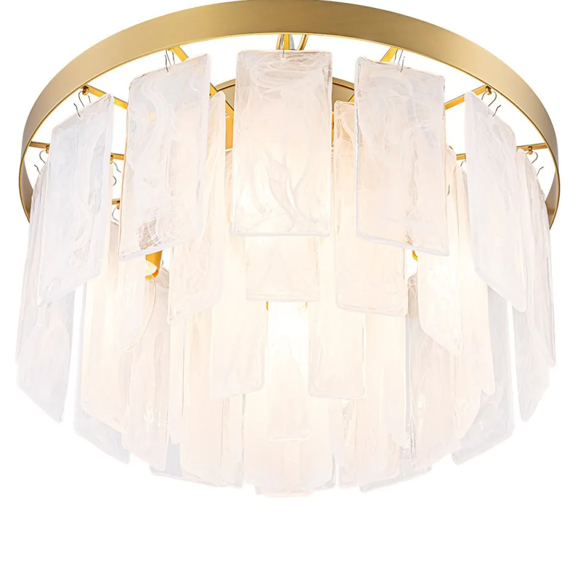 Tiered Opal Swirl Glass Round Semi Flush Mount Chandelier