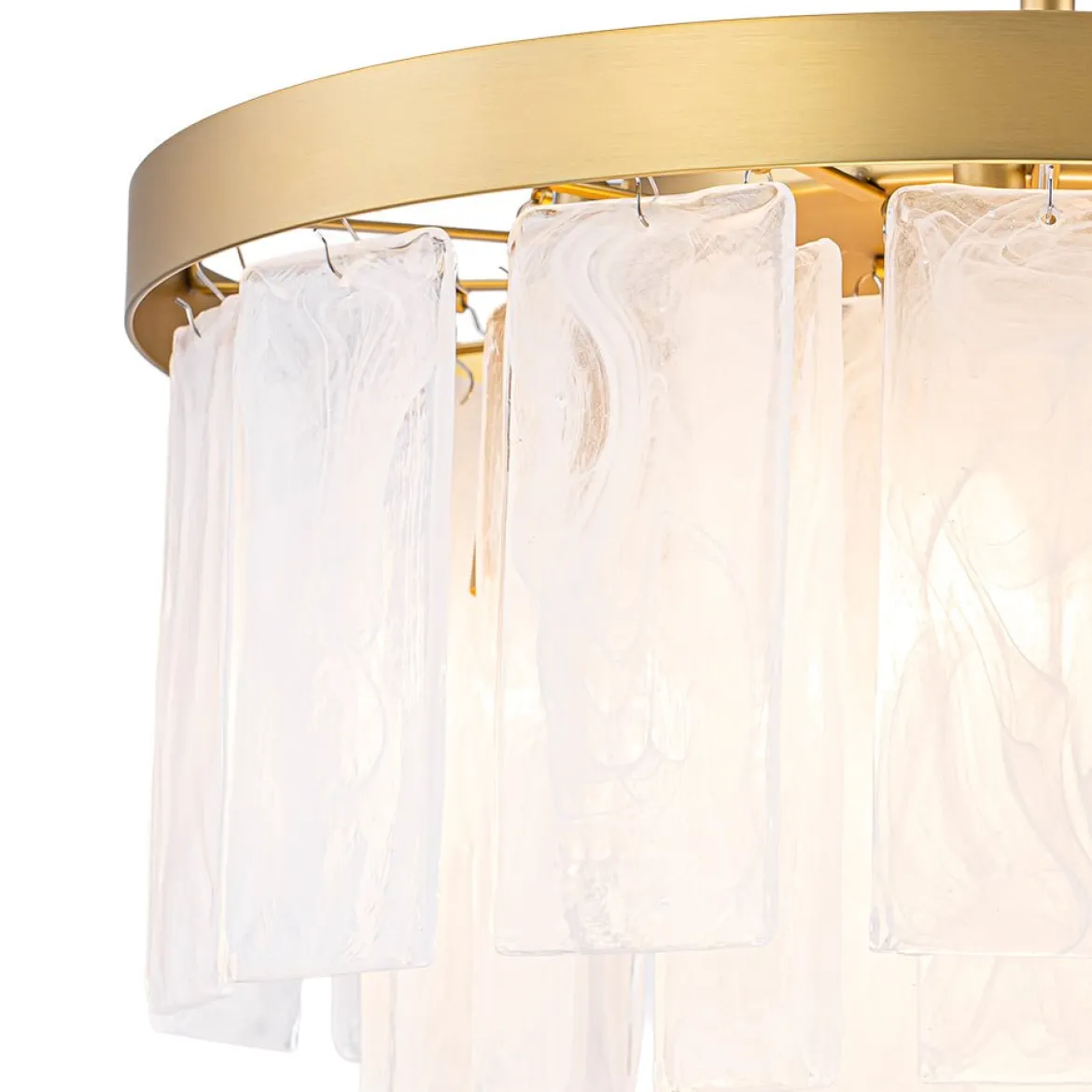 Tiered Opal Swirl Glass Round Semi Flush Mount Chandelier