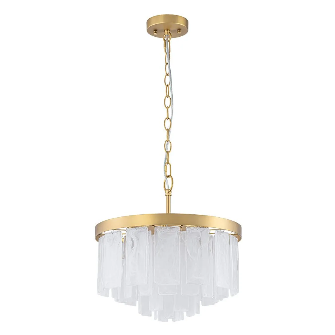 Tiered Opal Swirl Glass Round Semi Flush Mount Chandelier