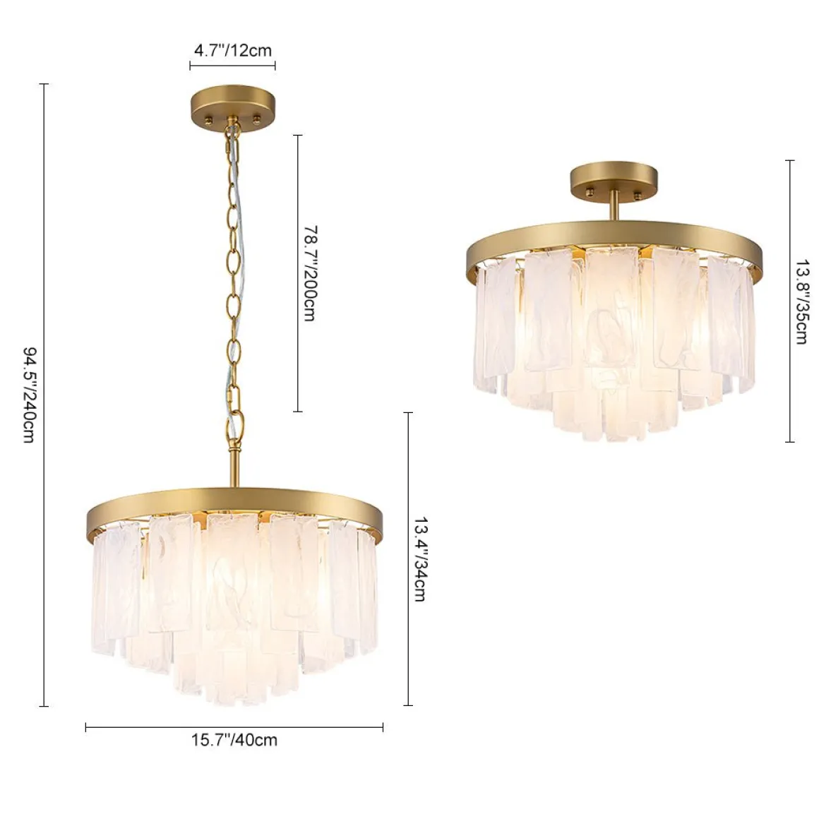 Tiered Opal Swirl Glass Round Semi Flush Mount Chandelier