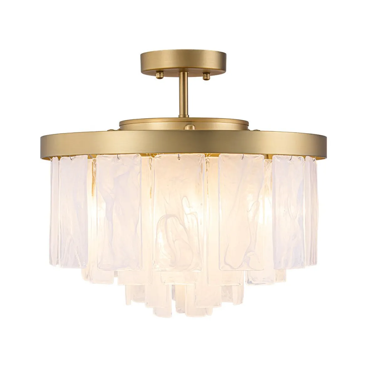 Tiered Opal Swirl Glass Round Semi Flush Mount Chandelier
