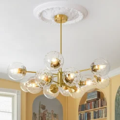 Tiered Ribbed Glass Globe Round Sputnik Chandelier