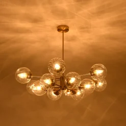 Tiered Ribbed Glass Globe Round Sputnik Chandelier
