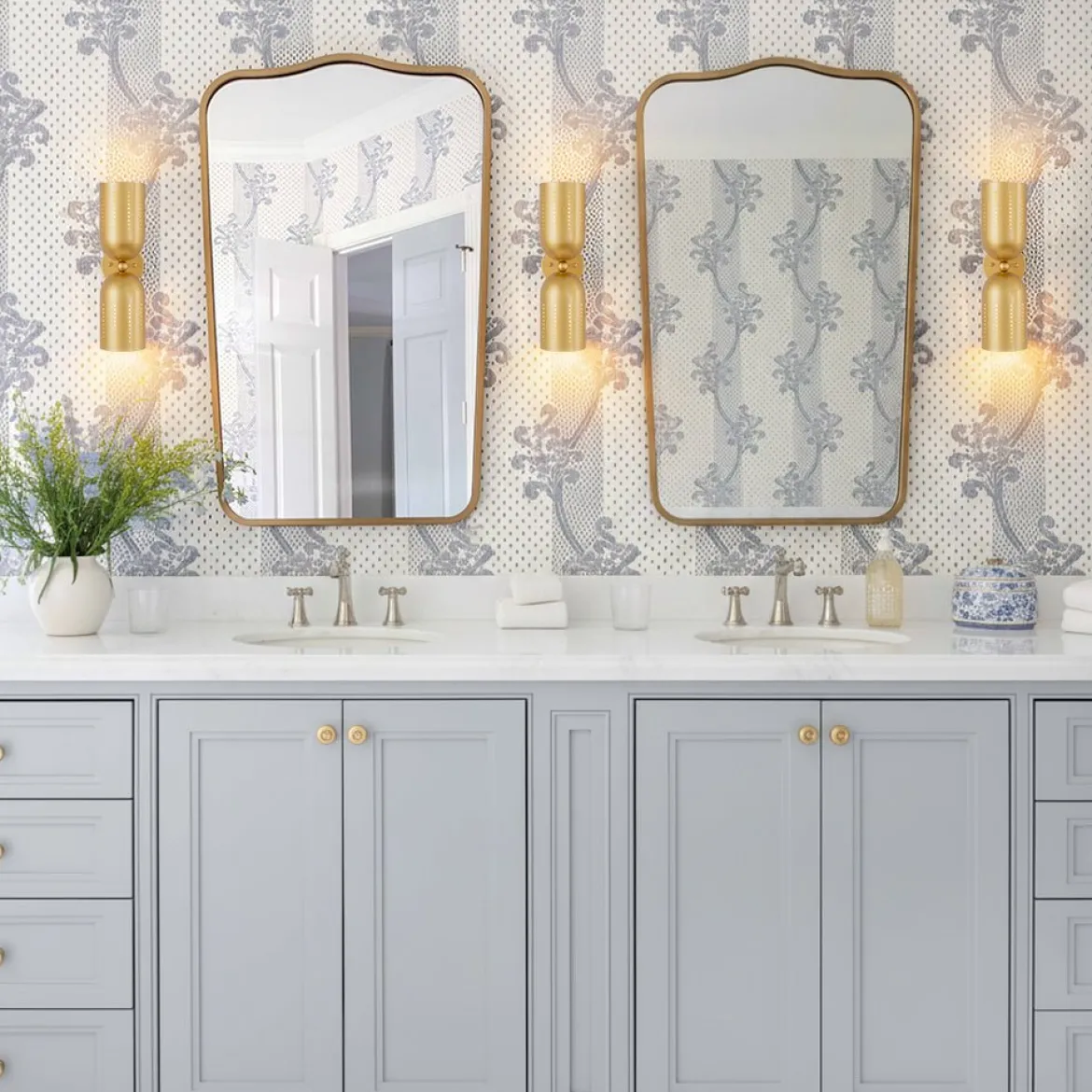 Tulip 2-Light Brass Up Down Hourglass Vanity Wall Sconce