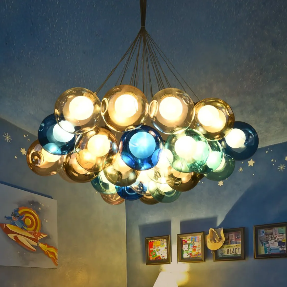 Unique Multi-Color Globe Cluster Chandelier