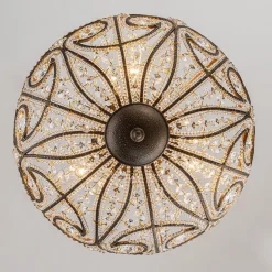 Victorian Antique Bronze Crystal Semi Flush Light