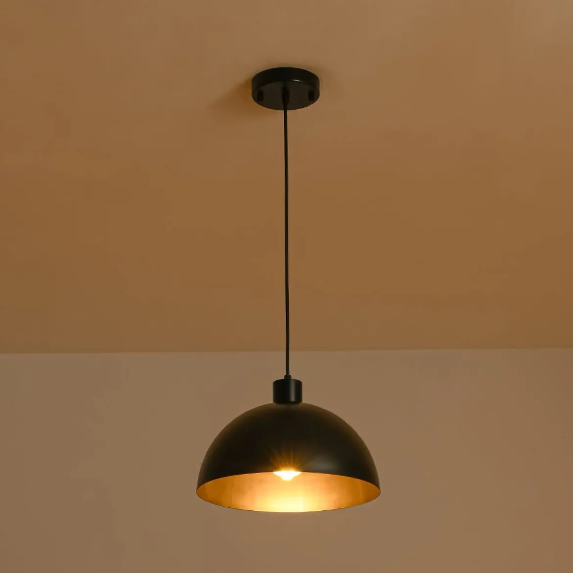 Vintage Antique Bronze 1-Light Iron Dome Pendant Light