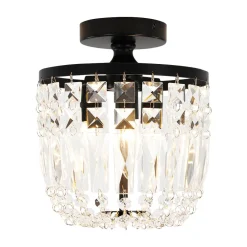 Vintage Black Draped Crystal Round Semi Flush Mount