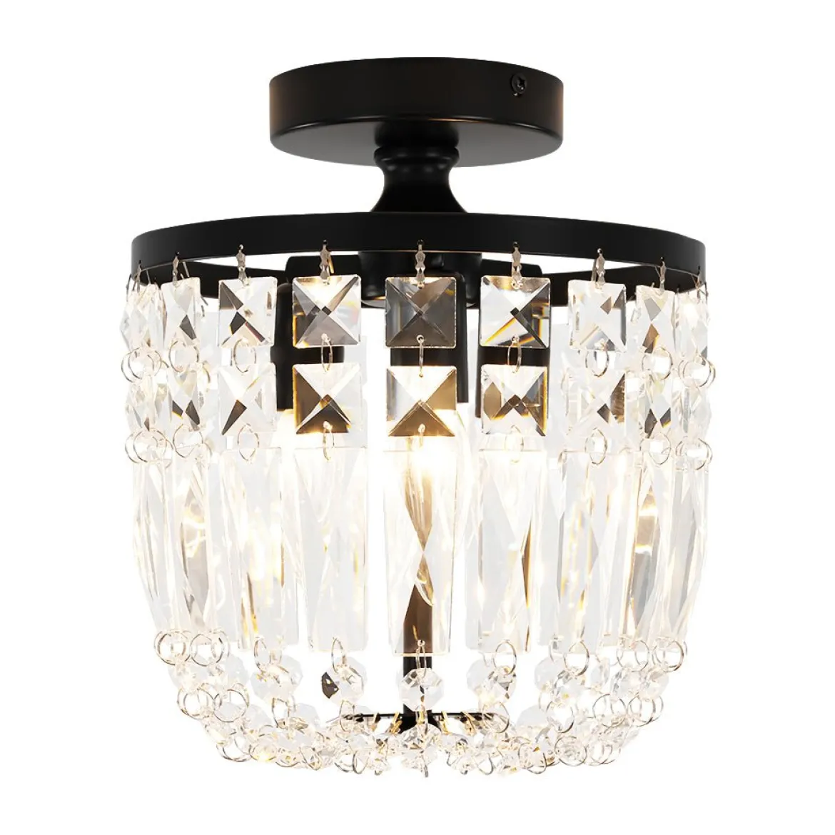 Vintage Black Draped Crystal Round Semi Flush Mount