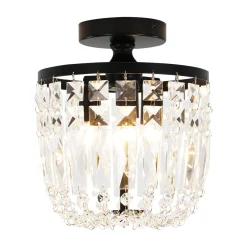 Vintage Black Draped Crystal Round Semi Flush Mount