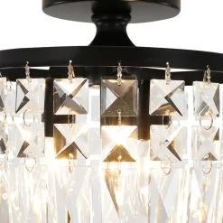 Vintage Black Draped Crystal Round Semi Flush Mount