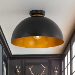 Vintage Farmhouse 1-Light Iron Dome Flush Mount Light
