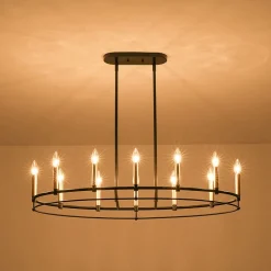 Vintage 12-Light Black Brass Candle Wide Island Chandelier