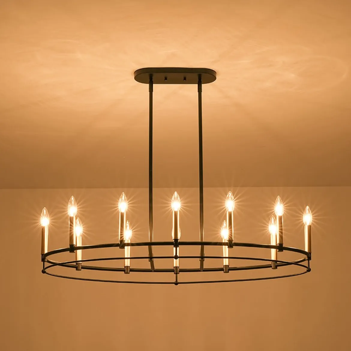 Vintage 12-Light Black Brass Candle Wide Island Chandelier