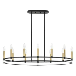 Vintage 12-Light Black Brass Candle Wide Island Chandelier