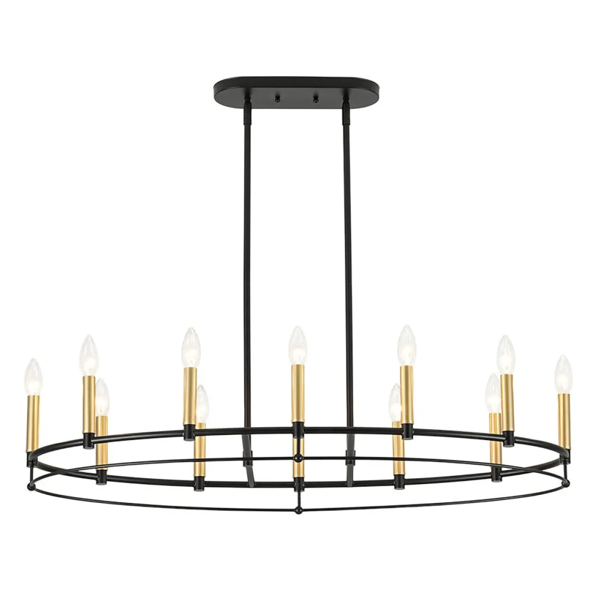 Vintage 12-Light Black Brass Candle Wide Island Chandelier