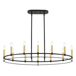 Vintage 12-Light Black Brass Candle Wide Island Chandelier
