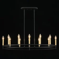 Vintage 12-Light Black Brass Candle Wide Island Chandelier