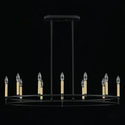 Vintage 12-Light Black Brass Candle Wide Island Chandelier