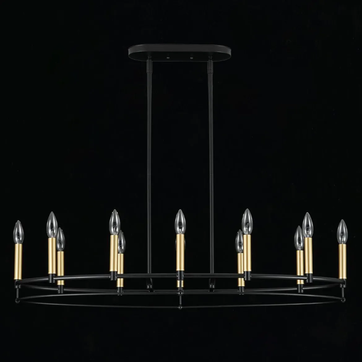 Vintage 12-Light Black Brass Candle Wide Island Chandelier