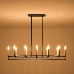 Vintage 12-Light Black Brass Candle Wide Island Chandelier