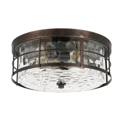 Vintage 2-Light Hammered Glass Round Drum Flush Mount