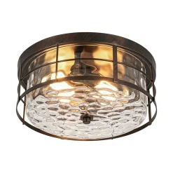 Vintage 2-Light Hammered Glass Round Drum Flush Mount