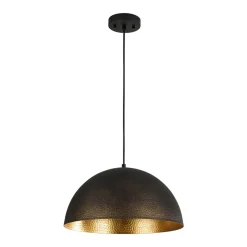 Vintage Luxe Black Gold Hammered Dome Pendant Light