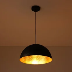Vintage Luxe Black Gold Hammered Dome Pendant Light