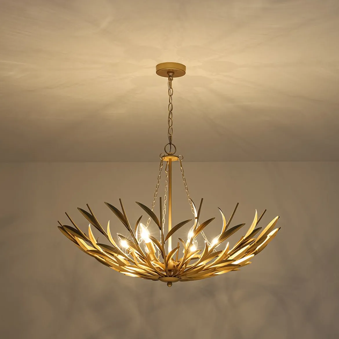 Vintage Luxe Gold Bloom Leaf Branch Oversized Basket Chandelier