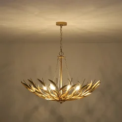 Vintage Luxe Gold Bloom Leaf Branch Oversized Basket Chandelier