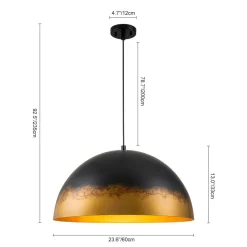 Vintage Luxe Gradient Black Gold Oversized Iron Dome Pendant