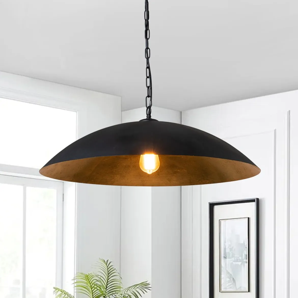 Vintage Oversized Flat Dome Metal Pendant Light