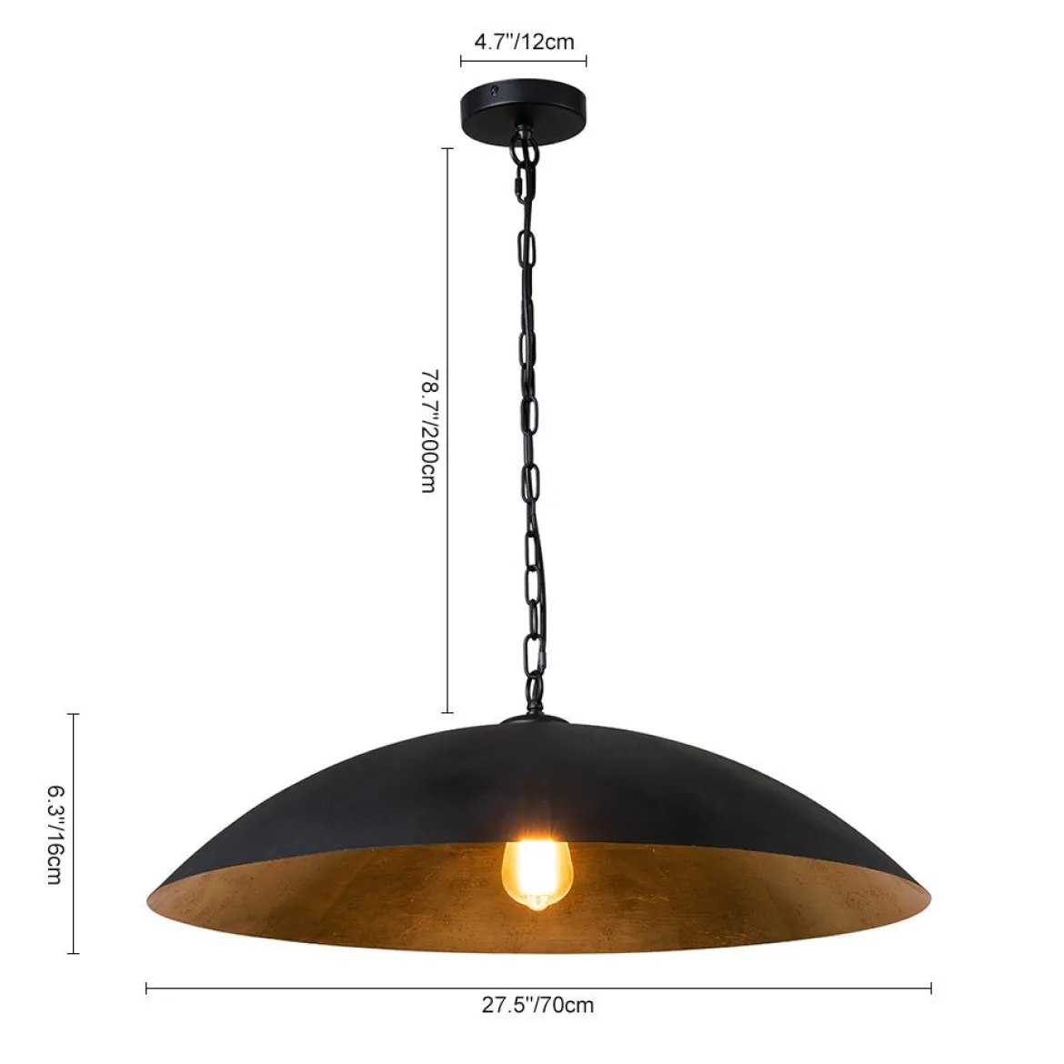 Vintage Oversized Flat Dome Metal Pendant Light
