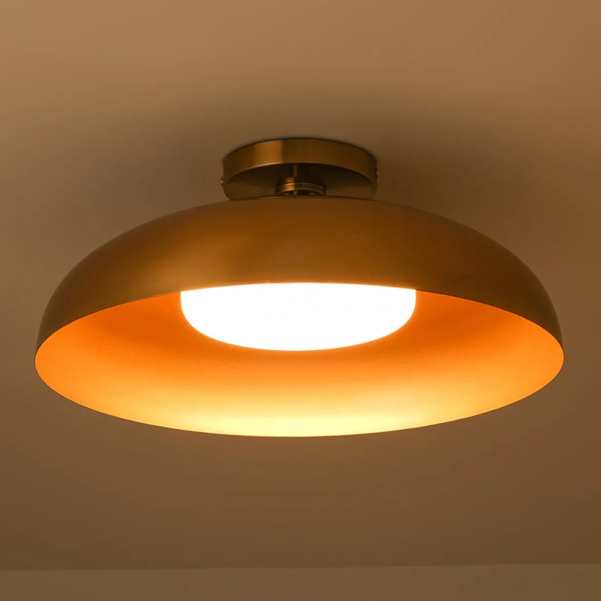 Wide Iron Dome Dimmable LED Semi Flush Ceiling Light